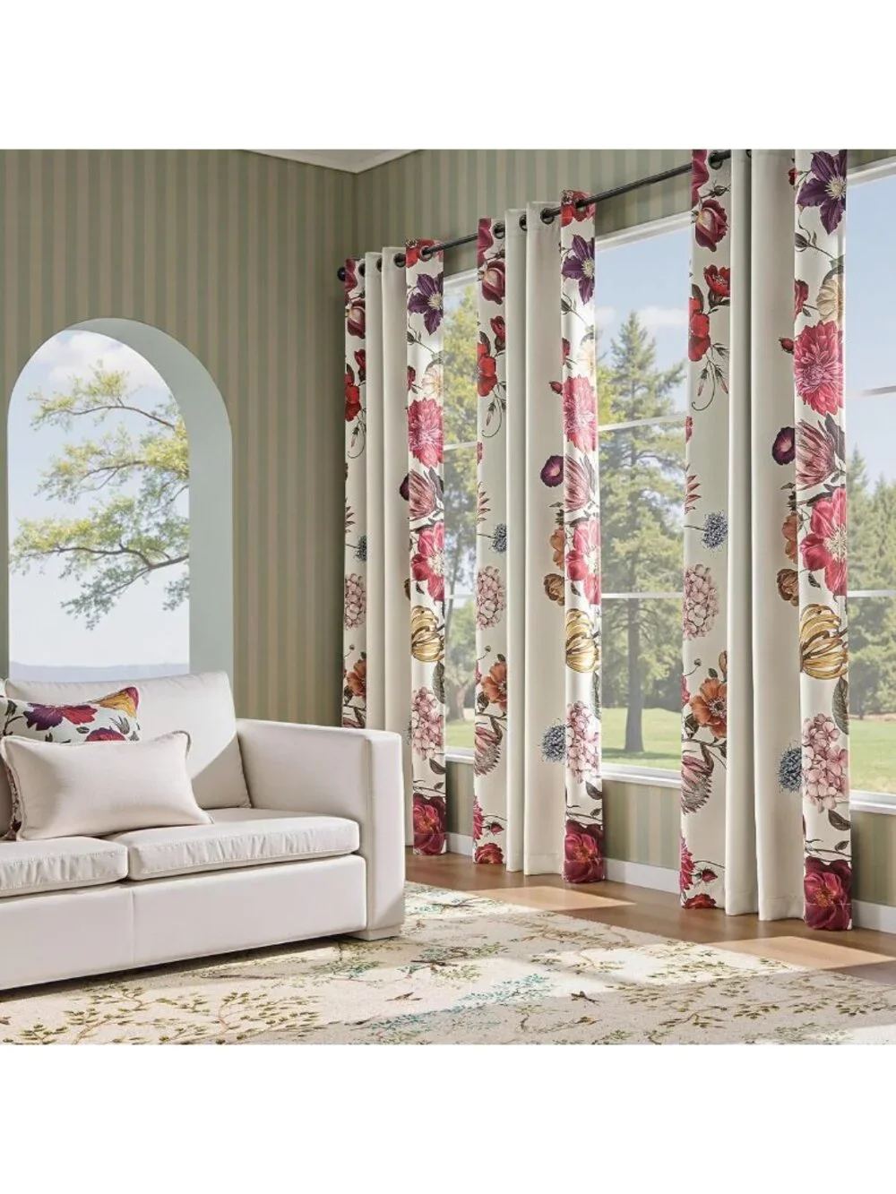 Vintage Floral Blackout Curtains - Light Filtering Drapes, Retro Flower Print